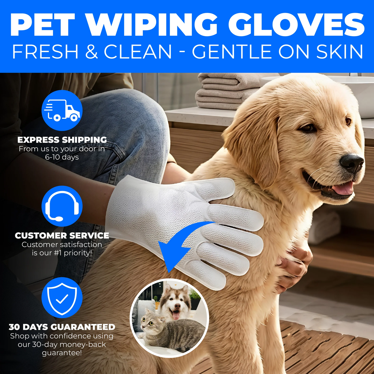 TruePaw™ Pet Wiping Gloves (6 Pack)